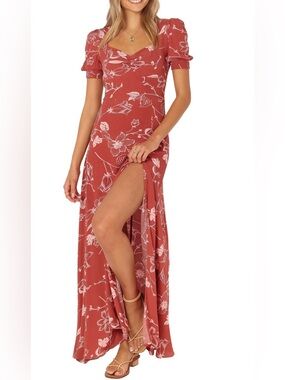 Petal & Pup Terracotta Floral Maxi Dress with White Print